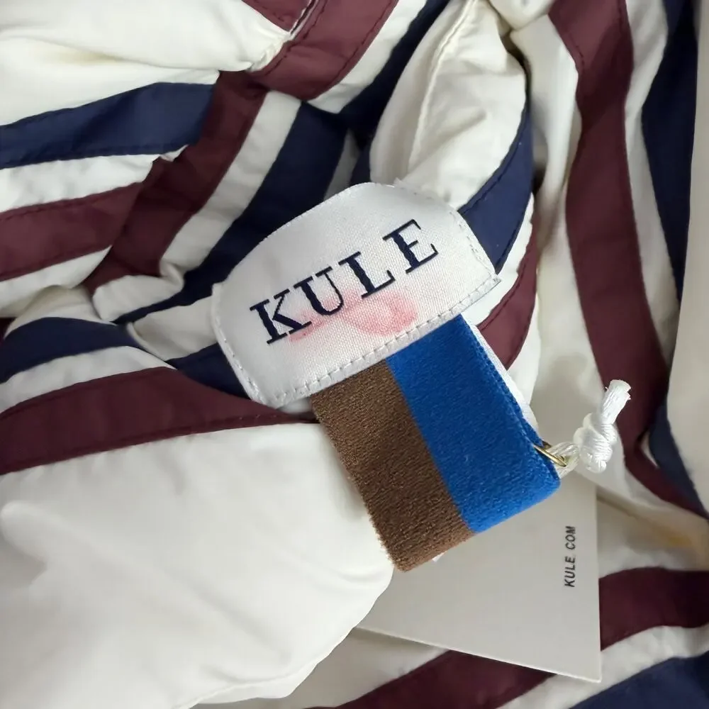 KULE Seever Down Scarf White Blue Striped Outdoors Insulated Puffer Luxury